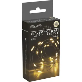 free & easy, self import agencies LED-Lichterkette warmweiß Batteriebetrieben, 20 LEDs Silberdraht Innen, 0,95m