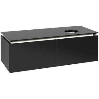 Villeroy & Boch Legato Waschtischunterschrank, 2 Auszüge, Waschbecken rechts, 1200x380x500mm, LED-Beleuchtung, B581L0PD, Farbe: Black Matt Lacquer