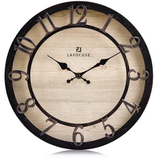 Lafocuse Vintage Wanduhr Lautlos Schwarz, Retro Große Erhöhte 3D-Ziffern, Landhausstil Stille Shabby Chic Antik Deko Ohne Ticken für Wohnzimmer Schlafzimmer Küche 30cm