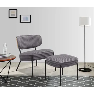 Home affaire Loungesessel »Lovberg in Cord und Easycare-Bezug« eleganter Sessel mit Hocker, grau