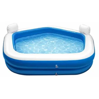 Creative Kids Aufblasbarer Schwimmbad Familien - Fünfeckig - 2 Liegestühle - 213 x 206 x 60 CM - Getränkehalter - Kopfstützen - Blau