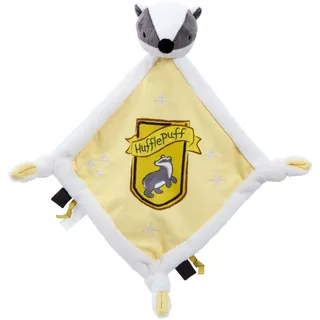 Rainbow Designs Limited Rainbow Designs Harry Potter Hufflepuff Schmusetuch für Neugeborene - Weiche Plüsch-Schmusetuch mit Dachskopf und Wappen - Baby Kuscheldecke mit geknoteten Ecken & taktilen Tags