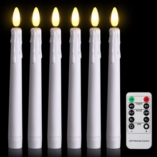 FREEPOWER 6er Weiß LED Stabkerzen mit Timerfunktion Fernbedienung Flackern, Flammenlose Kerzen Batteriebetrieben Warmweiß Dimmbar Tafelkerzen Weihnachten Deko, Kunststoff, 2 x 21cm