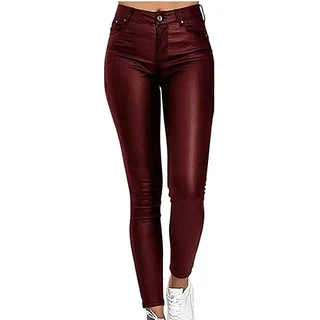 YILIN Damen Lederhose PU Leder Kunstlederhose Damen Hose In Leder Optik Bis Übergrösse Damen Gefütterte Damenhose Lederhose