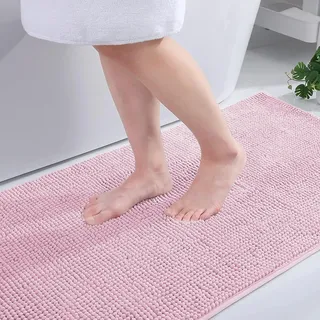 Homaxy Chenille Badezimmerteppich rutschfeste Badematte Waschbar Badteppich Weich Badvorleger Saugfähige Duschvorleger für Badezimmer - 50x80 cm, Rosa