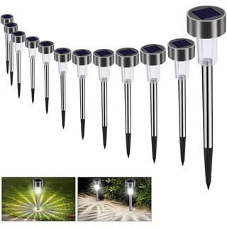 Solarleuchte Solar Gartenleuchte LED Wegleuchte Solarlampe 12 Stück Energiesparend IP65 Wasserdicht Edelstahl Ideal für Terrasse, Rasen, Garten Hofwege und Wege