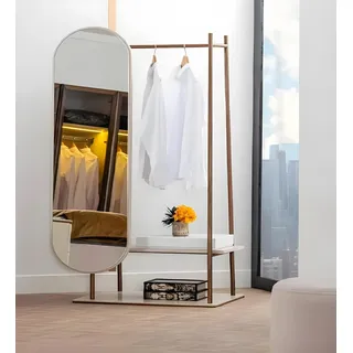 Spiegel Standspiegel Regal Kleiderbügel Holz Design - Beige