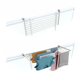 Foxydry Wäscheständer für Balkon, klappbar, für Außengeländer, strapazierfähig, aus Edelstahl und Aluminium, Duo, für Terrasse, Balkon und Geländer (Weiß, 102 cm)