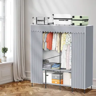 Hengda Kleiderschrank 158 x170 x 48 cm moderne Stoffschrank mit Kleiderstange Staubdicht Faltschrank - Grau