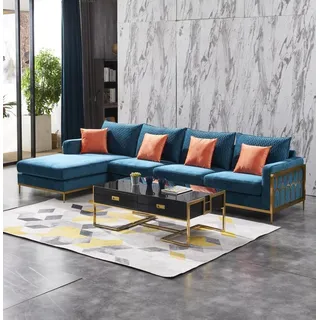 Wohnlandschaft Ecksofa L Form Sessel Set Garnitur Modern Sofa Leder Sitz Ecke - Blau