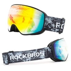 ROCKBROS Skibrille Snowboard Brille für Brillenträger UV-Schutz Goggle Helmkompatible Anti-Fog Brille Sportbrille für Skifahren Erwachsener Kind Windschutz Schwarz Kind