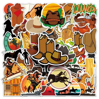 kaensc 50 Stück Western Cowboy Aufkleber für Kinder Teenager Erwachsene,Wild West Retro Sticker Dekoration Wasserflaschen Skateboard Notebook Auto Koffer Motorrad Fahrrad Gepäck Gitarre Helm Computer