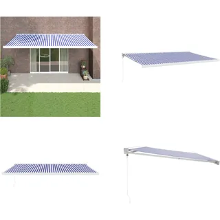 vidaXL Markise Einziehbar Blau und Weiß 5x3 m Stoff und Aluminium - Markise - Markisen - Markise Ausziehbar - Markise Einziehbar