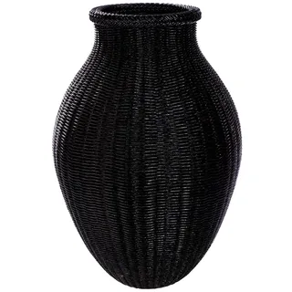 GILDE Bodenvase Weave aus Kunstharz - bauchig - strukturiert - gewebtes Muster - schwarz - Höhe 67 cm x Ø 44 cm - Dekovase