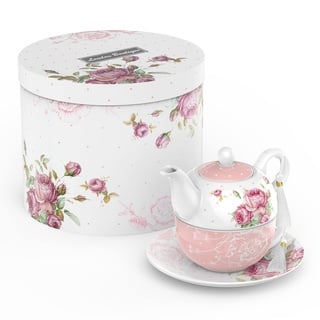 London Boutique Tea for One Teekanne Teetasse Untertasse Set Nachmittagstee Set für 1 New Bone China Vintage Flora Geschenk für Frauen 350 ml (Rosa)