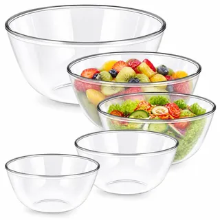 KDIUD Glas Rührschüssel 5er-Set(4.5L,2.8L,1.6L,1L,0.8L),Rund Glas Salatschüssel,Groß Glasschüssel Set,BPA-freie Glass Bowl, Salatschale Aufbewahren on Lebensmittelaufbewahrung,Kochen, Backen