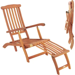 Casaria® Sonnenliege Klappbar Holz Wetterfest Gartenliege Rückenlehne 4-fach verstellbar Fußteil abnehmbar Liegestuhl Akazie FSC®-Zertifiziert Armlehne Garten Balkon Liege - Braun