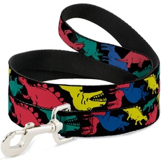 Buckle-Down Dog Leash Dinosaurs Black Multi Color Available In Different Lengths and Widths for Small Medium Large Dogs and Cats