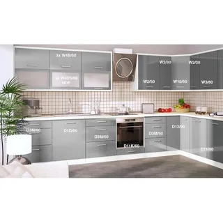 extom Winkelküche L-Form 380 x 207 cm Grau/Weiß