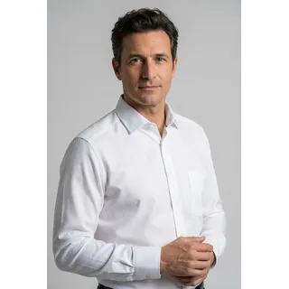 Businesshemd OLYMP "Luxor modern fit", Herren, Gr. 45, N-Gr, weiß, Web, Obermaterial: 100% Baumwolle, 2-Knopf-Manschette, Hemden Businesshemd