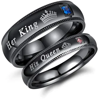OIDEA Paar Ringe Damenring Zirkonia: His Queen Her King Eheringe aus Edelstahl Trauringe Partnerringe Schwarz Pärchen Ringe für Damen Größe 60