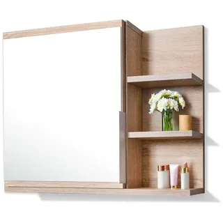 Spiegelschrank 60x50 Sonoma Eiche, Badezimmerschrank mit Ablagen, Badezimmerspiegel, Hängeschrank - Recht