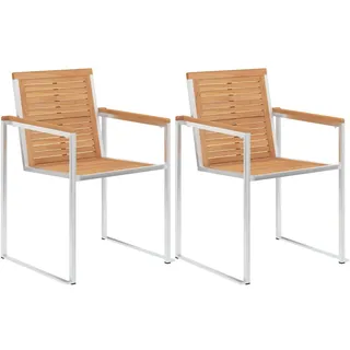Gartenstühle 2 Stk. Massivholz Teak und Edelstahl - Braun, Bunt
