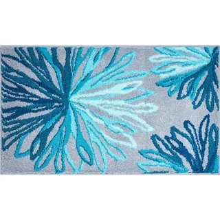 Grund Badteppich , Grau, Türkis , Textil , Blume , rechteckig , 70x120 cm , Oeko-Tex® Standard 100, Made in Europe , rutschfest , Heimtextilien, Badtextilien, Badematten