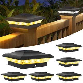T-SUNUS Pfostenleuchte Solar, Pfostenkappen Solar 9x9 10x10, 2 Farbtemperatur IP65 Wasserdicht, Zaunpfosten Lampe für Garten Hölzerne Pfosten Plattform 6 Stück