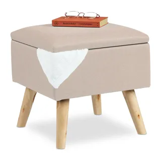 Relaxdays Hocker mit Stauraum, Kunstleinen-Bezug, gepolstert, Holzbeine, Fußhocker mit Deckel, HBT 40x40x40 cm, beige, 10029605_127