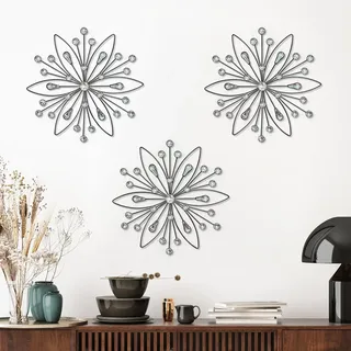 ZEXUIRU 3er-Set schwarze Metall-Wandkunst, glitzernde Kristalle, Heimdekoration, Sonne, Strass, Wandbehang, Diamantakzente