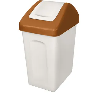 BranQ - Home essential Abfalleimer 10 l mit Schwingdeckel, Farbe: gebrochenes Weiß mit braunen Akzenten, universal, BPA-freier Kunststoff PP, Weiß/Braun, 18,6x26,6x37,5 cm (LxBxH)