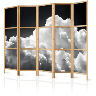 Muralo Paravent Japanischer 5-tlg 225x172 cm Schwarz-Wei e Wolken , Holz, Textil , Pinie , Galaxis , Rechteckig , 225x172x3 cm , Wohnzimmer, Raumteiler, Paravents