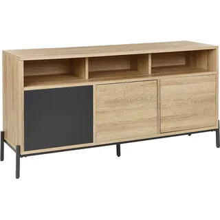 BELIANI Sideboard mit 3 Türen aus hellem Holz und grauem MDF-Papier Aufbewahrung 3 offene Schränke - Braun, Grau, Schwarz