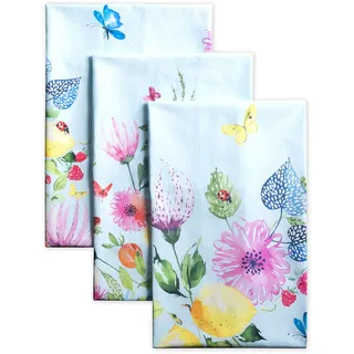 Maison d' Hermine Jardin D'Ete-Mint 100% Baumwolle Set von 3 Multi-Purpose Küchenhandtuch | Bar Handtücher | Frühling/Sommer (50 cm X 70 cm)