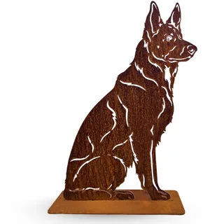 Terma Stahldesign Rost Hund Deutscher Schäferhund 75 cm lebensgroß Metall Gartenfigur Handmade Germany wetterfest Gartendeko Tierfigur Grabdeko Geschenk
