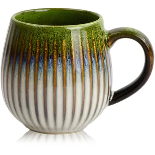 Hoxfly Keramik Kaffeetasse, 480ml Kaffeegläser groß, Hochwertige Handgefertigte Kaffeetassen aus Porzellan, Vintage Tee Tasse Latte Tassen becher Teegläser, Tasse für Büro und Haus Geschenk (Grün)