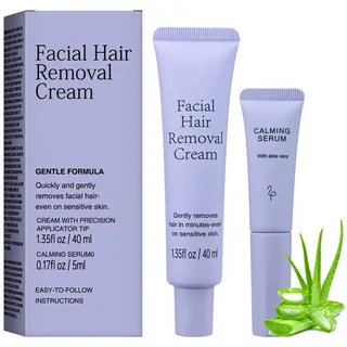Gesichtshaarentfernung Creme Set, Haarentfernung Gesichts Damen + Serum, Enthaarungscreme Gesicht für frauen, Sanfte Beruhigende Hair Removal Cream Für Oberlippen, Wangen & Körper, Hydrating(40ml+5ml)