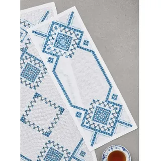 Permin Hardanger Tischläufer Stickpackung Hardanger blau Zählmuster