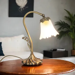 Licht-Erlebnisse Jugendstil Tischleuchte Bronziertes Messing E14 Glas