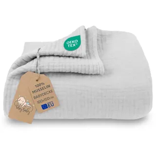Totsy Baby Musselin Decke Babydecke Baumwolle 100 x 150 cm - Musselindecke Kuscheldecke Baby Musselintücher Kinderdecke dünne Babydecken Pucktuch Muslin Blanket für Kinder Oeko-Tex-Zertifikat Grau