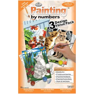 Pracht Creatives Hobby Royal & Langnickel - Malen nach Zahlen Katzen, 3er Set, enthält Farben und Pinsel, für Erwachsene und Kinder ab 8 Jahren