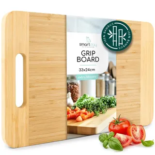 smartday Schneidebrett mit Griff aus Holz 100% Bambus - Küchenbrett massiv & schnittfest I Holzschneidebrett, Schneidbrett - Holzbrett für Küche & Servieren