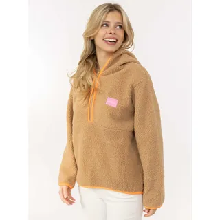 Hoodie ZWILLINGSHERZ "Zwillingsherz", Damen, Gr. S, taupe, Plüsch, Obermaterial: 100% Polyester, kontrastfarbene Details, unifarben, bequem Po-bedeckend, ohne Ausschnitt, abgesteppte Kante, Sweatshirts Hoodie, kuschelig, praktischer Zipper, Kontrastdetails, Kapuze, Rubberpatch
