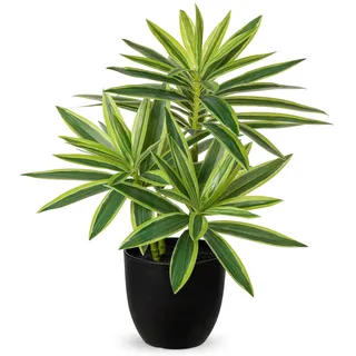 Oairse 41cm Kunstpflanze groß im Topf, Künstliche Dracaena-Pflanze, Dekorative Gefälschte Topfpflanzen, Künstliche Pflanze Tropical Zimmerpflanze für Zuhause, Badezimmer, Küche, Dekoration, Grün-Gelb