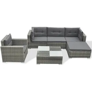 vidaXL 6-tlg. Garten-Lounge-Set mit Auflagen Poly Rattan Grau - Grau