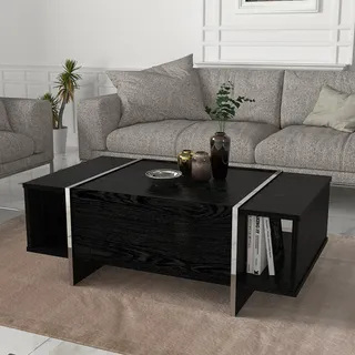 Couchtisch 'Tavak' Wohnzimmertisch 104x60x38 cm mit 1 Schrankfach und 2 offenen Fächern Schwarz/Silber - Schwarz