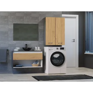 Hängen Waschmaschine Regal Bagnoli M: H: 90 cm, B: 64 cm, T: 30 cm, Badezimmer Möbel, Schrank für die Waschmaschine Hochschrank, Bad Möbel, Badschrank, Badezimmer Hochschrank, Anthrazit/Artisan Eiche - Grau, Hellbraun