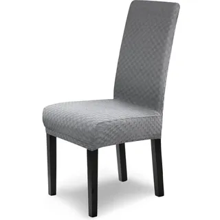 Scheffler Home Stuhlhussen Emil Grau 2er Set Elastische Stuhlbezüge mit edlem Schachbrett-Design in 3D-Struktur – Waschbare Stuhlabdeckungen für Schwingstühle & Esszimmerstühle – Öko-Tex Zertifiziert