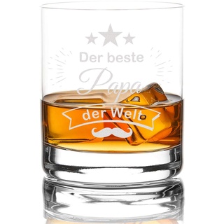 Whiskyglas mit Gravur der Beste Papa der Welt, hochwertiges Whiskey Tumbler Glas 320ml Personalisiert - Männer Geschenkidee zum Vatertag